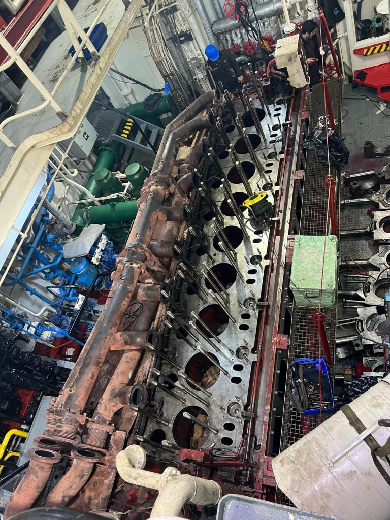 ship engine repair in a shipyard